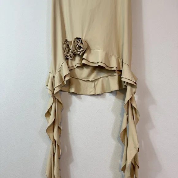 LIONESS Opulence Mini Dress Open Back Side Ruffle Draping Champagne Beige XL - Picture 8 of 10